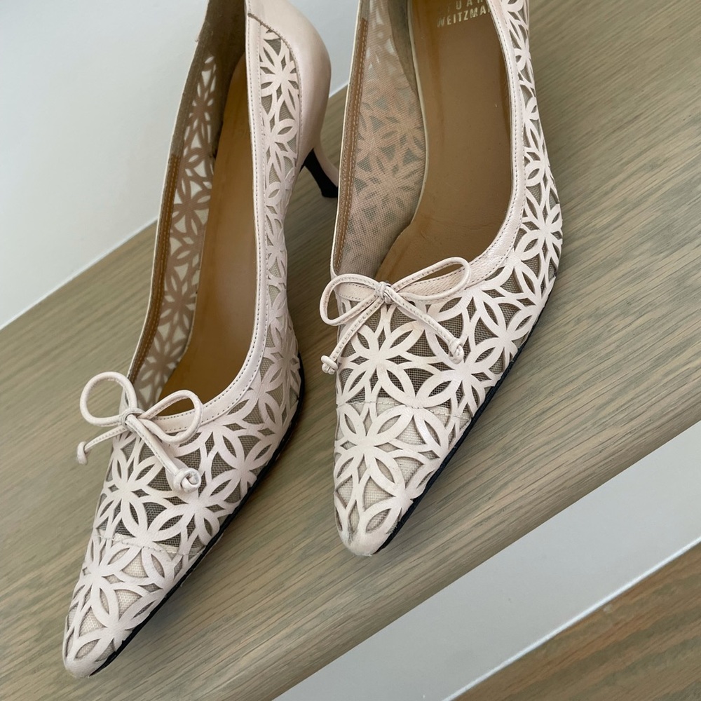 Stuart Weitzman leather bow women heels  shoes